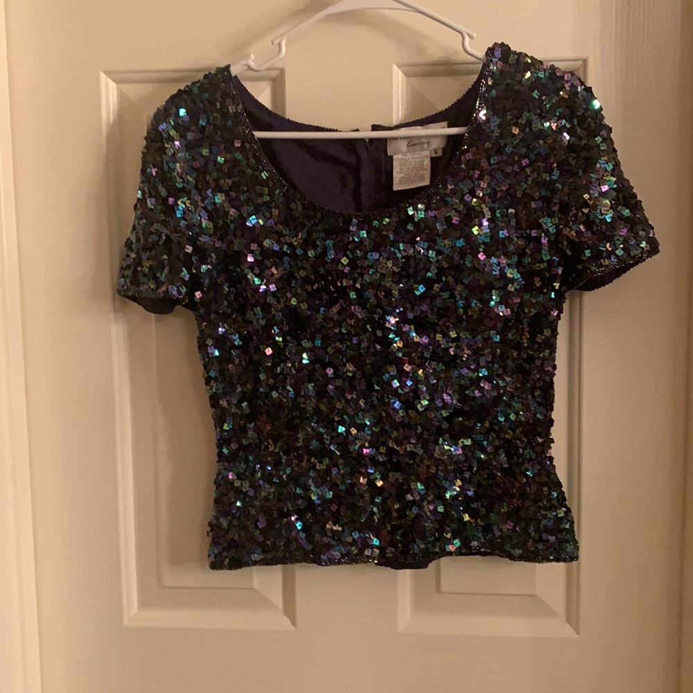 PAPELL Boutique Black and multicolored sequin top